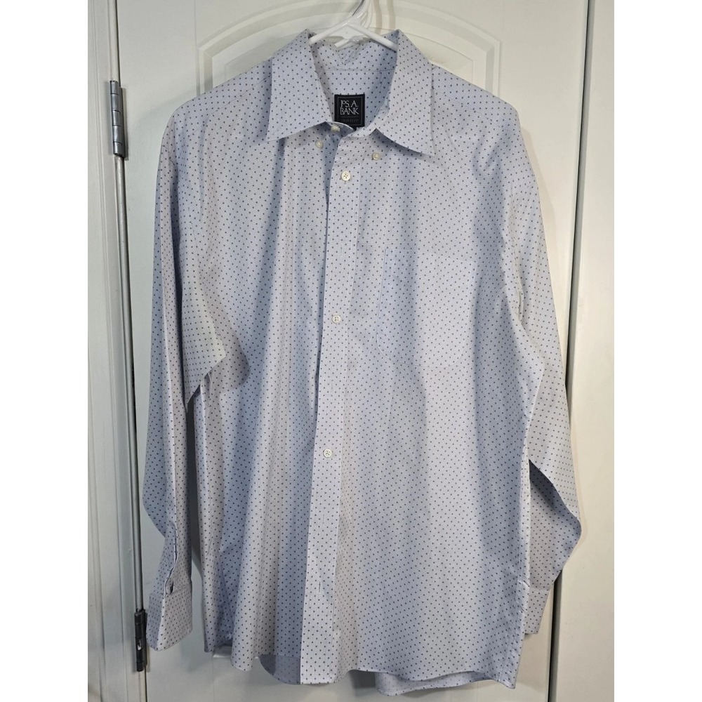 Jos A Bank Traveler Mens Large Traditional Fit Blue Geometric Cotton Dress Shirt